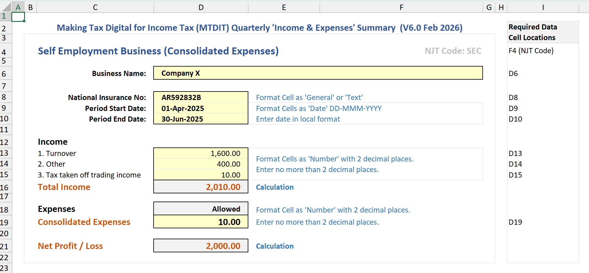 MTD Excel Import Example 1