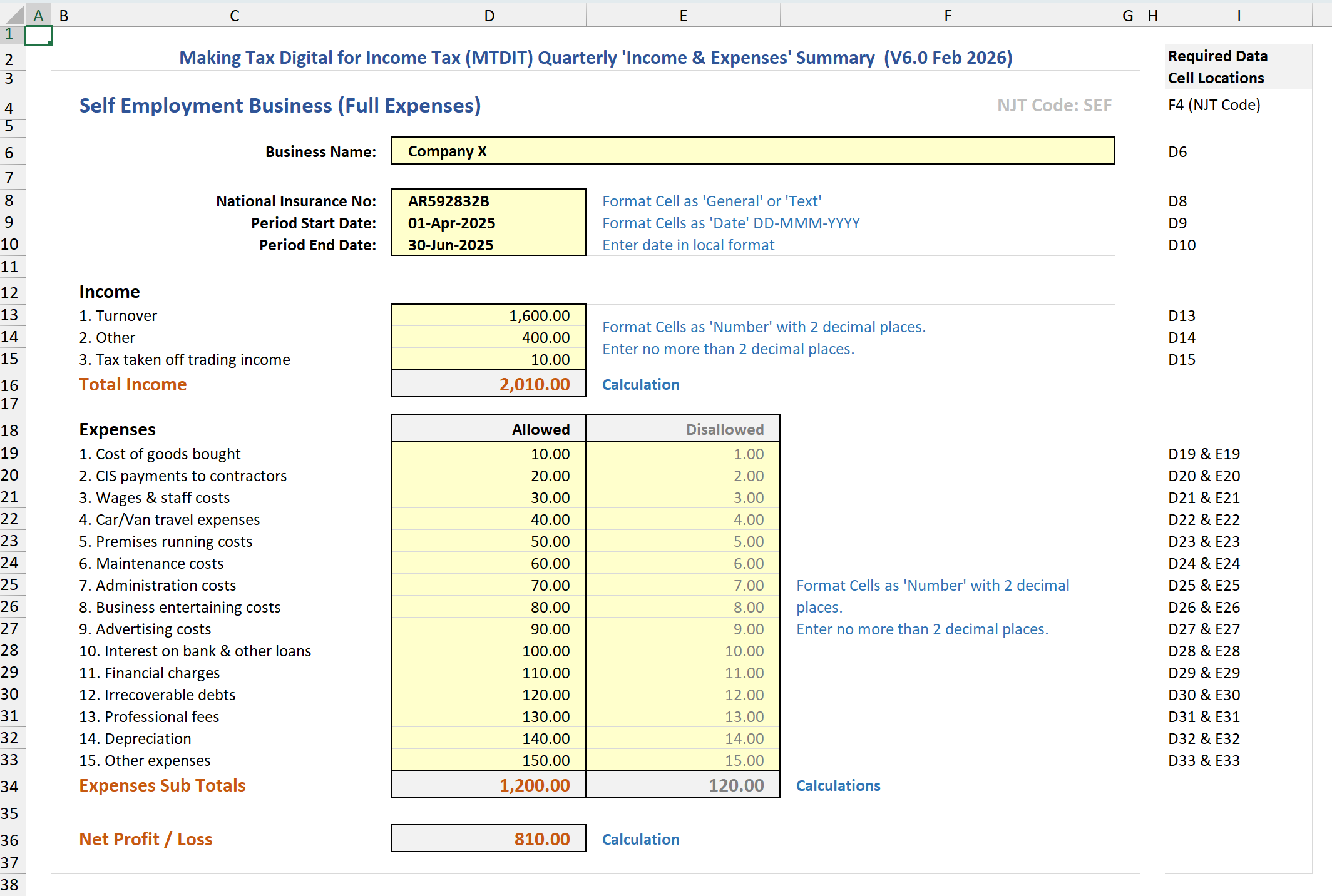 MTD Excel Import Example 1