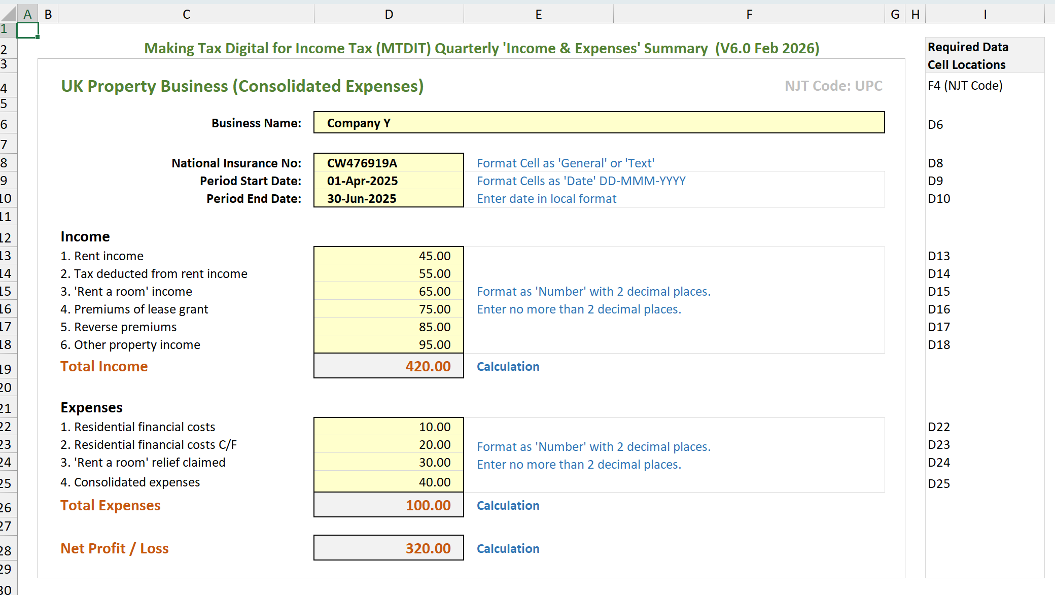 MTD Excel Import Example 1